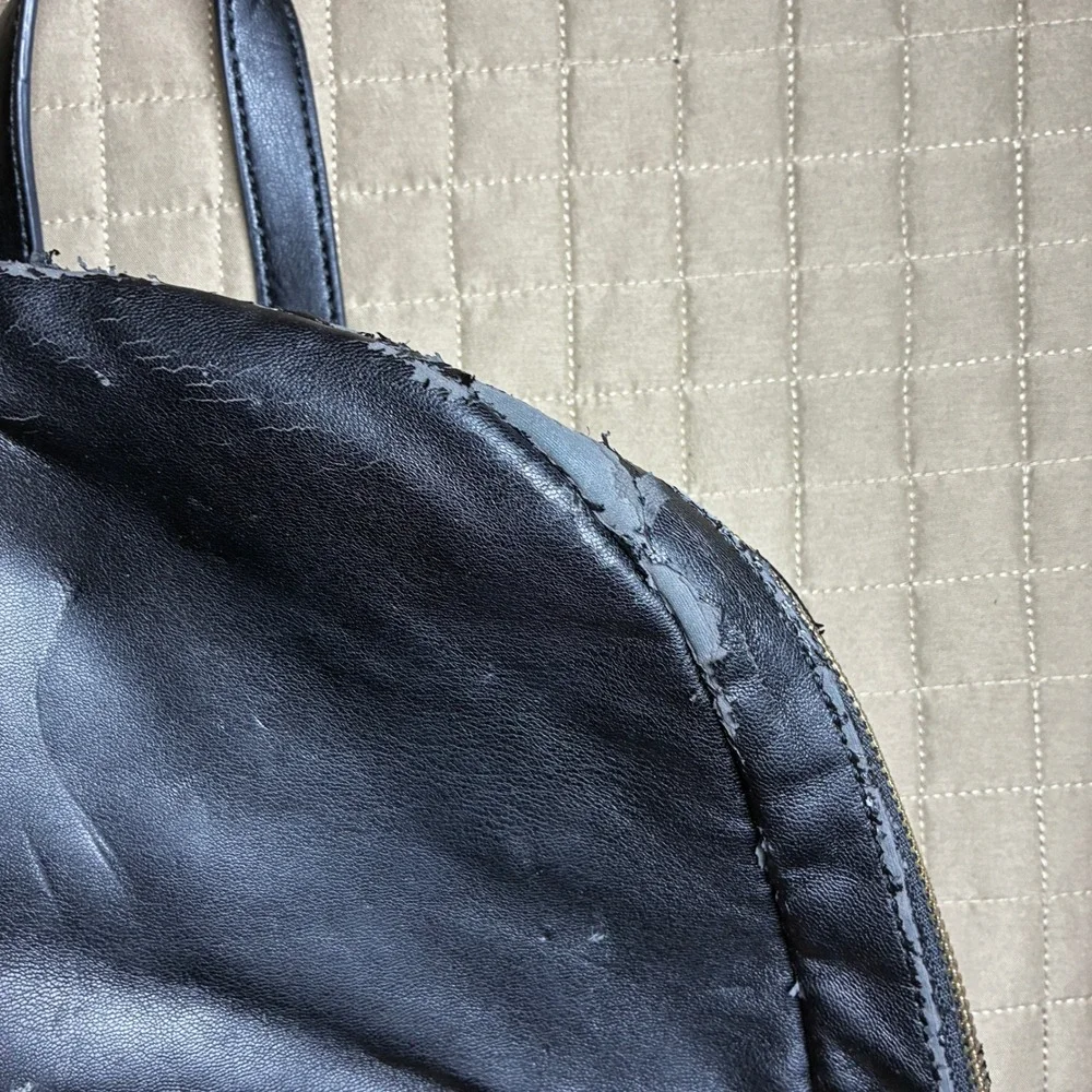 Love‎ Moschino Black Faux Leather Backpack Jeweled Patches Red Logo AS IS Repair